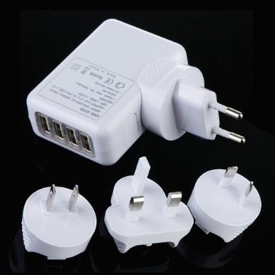 4 ميناء عالمي USB شاحن السفر جدار محول التيار المتردد للمنزل، متعدد التوصيل