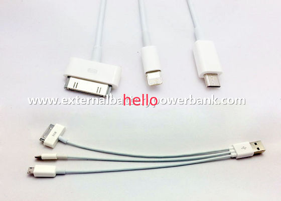 الأبيض 3 في 1 USB كيبل شحن جولة مع مايكرو / 4G / 8PIN الموصل